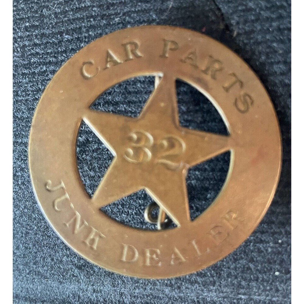 Old Original 5 Point Star Metal Pin Back Brass Badge CAR PARTS JUNK DEALER 1990s